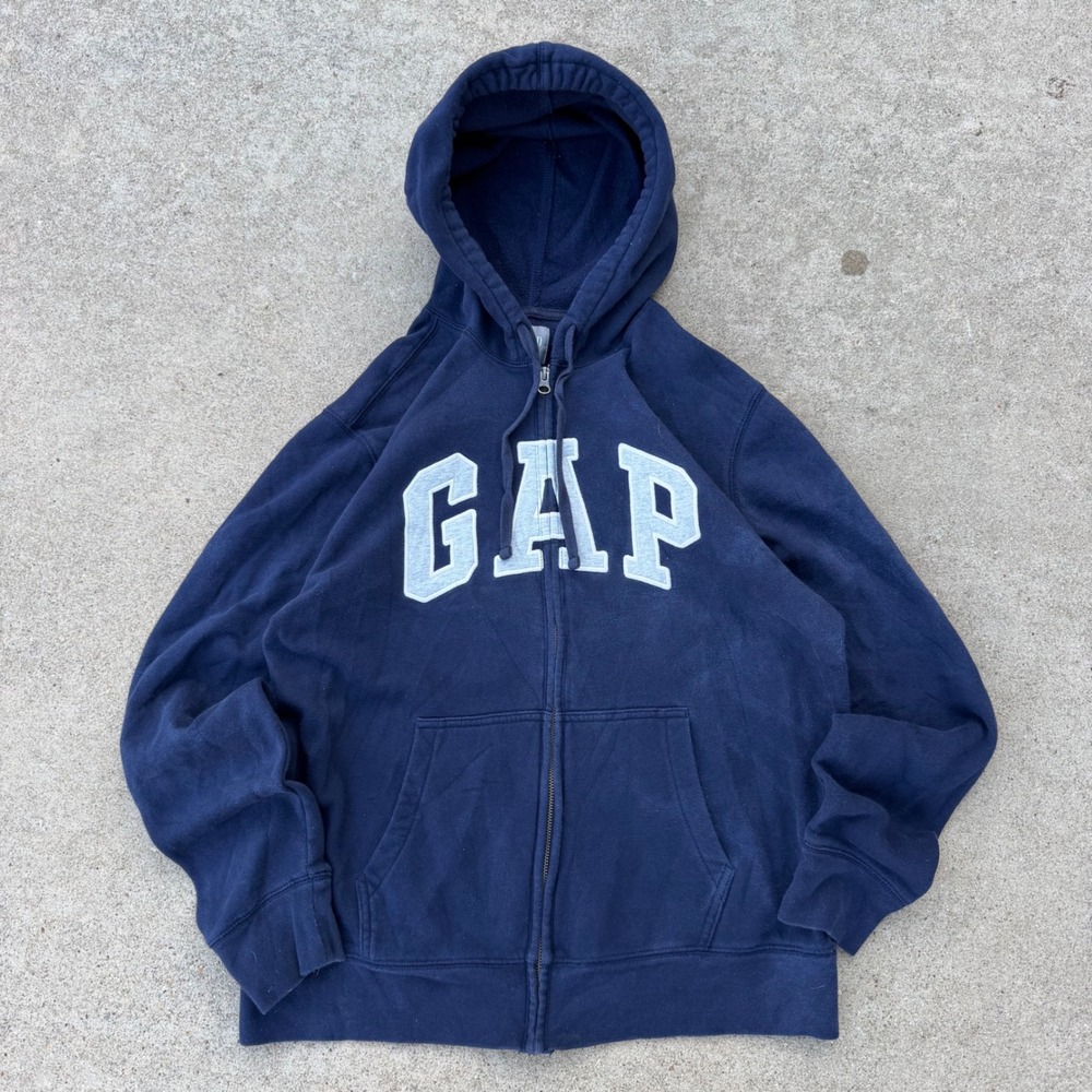Gap | Arch Logo Zip Up Hoodie Y2K Navy Blue Womens Large Streetwear Fleece